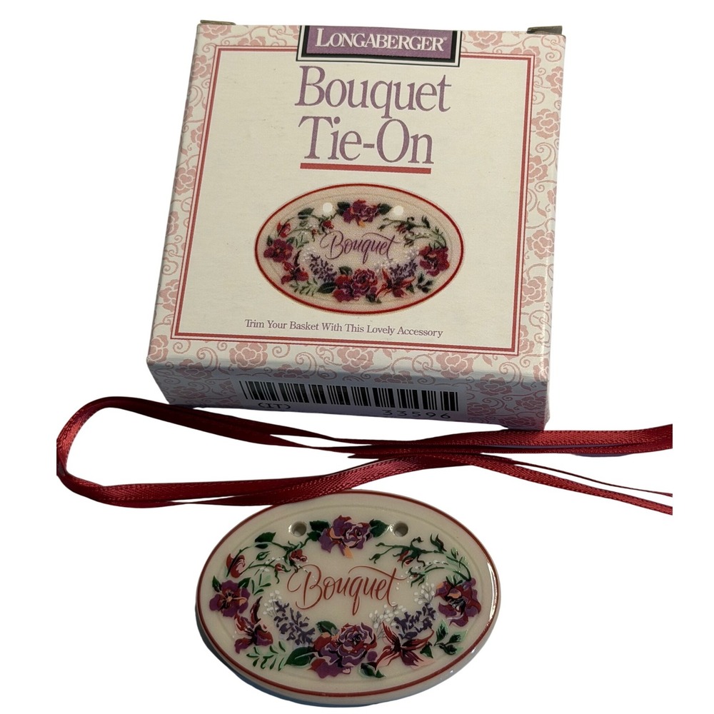 Longaberger Bouquet Tie-On Ceramic Basket Charm Floral Oval Accessory NIB